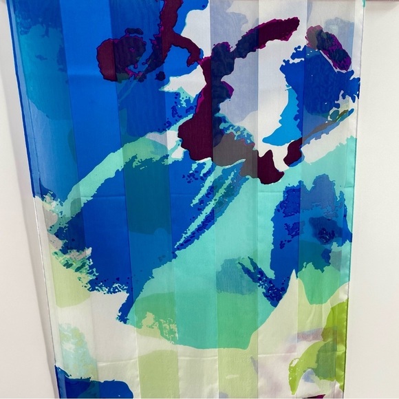 Cynthia Rowley 100% Silk Chiffon Purple Blue Green White Floral Oblong Scarf - Picture 2 of 7
